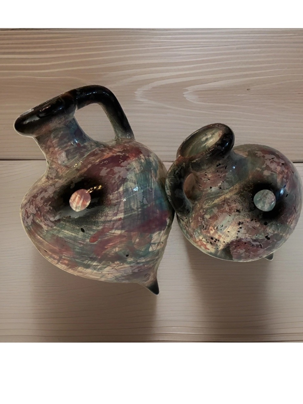 Modernist 17" & 12" Ceramic Vessel Set Abstract Teardrop Art Pottery Vases